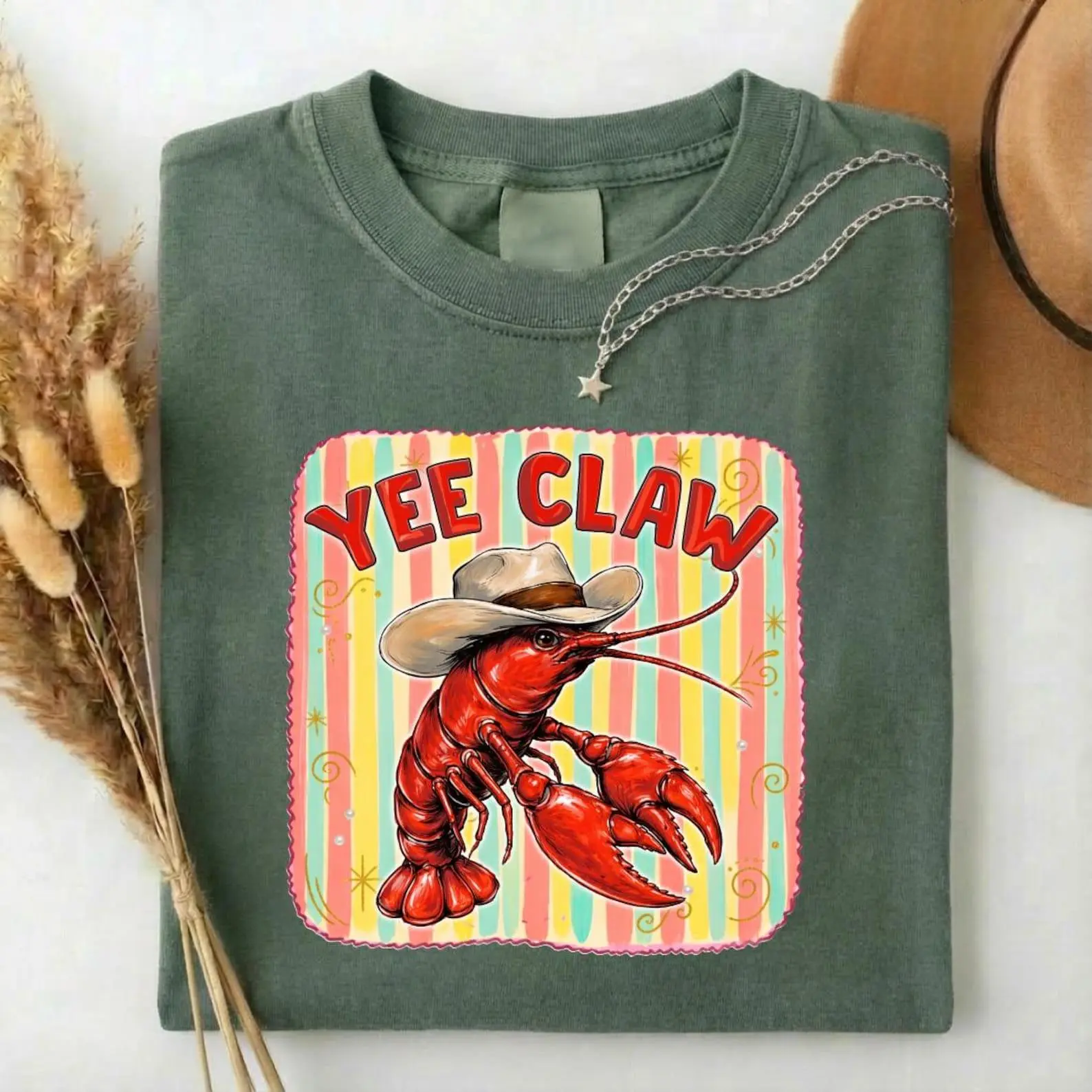 Comfort Colors Yee Claw Shirt, Cowboy Crawfish Tee, Western Seafood Shirt, Funny Southern Cajun Top, Retro Rodeo Beach Shirt, Coastal Cowgirl Tee
