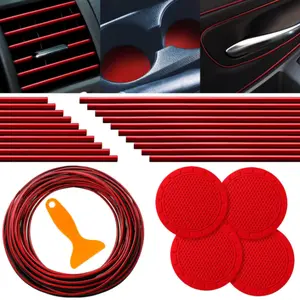 25-Pack Red Car Interior Accessories Set –  32ft Molding Trim, 20 Vent Trim Strips, 4 Cup Holder Inserts with Scraper