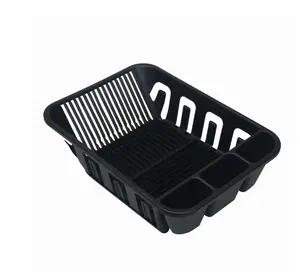 2-Piece Plastic Kitchen Sink Set, Dish Rack with Slide-out Drip Tray, Black Organiser Accessory Room Slider