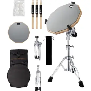 Drum Practice Pad Snare Drums Stand Set 12 In With Double Sided Silent Drums Pad,Drums Dampeners Gel, Drum sticks,Carrying Bag Adjustable Stand(Fits 10''-14'' Drums)