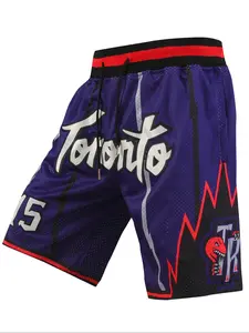 Men's 15 Purple Basketball Shorts Streetwear Sports Shorts Vintage Embroidered Zipper , Casual Fitted Training Pants for Spring & Fall, Moderate Fabric