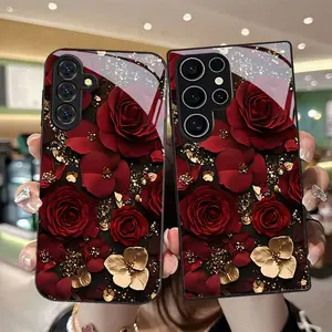 Stylish Tempered Glass Protective Case with a Rose Flower Design for Various for Samsung Galaxy S26 S25 S24 S23 S22Pro S21 S20 Fe Plus Ultra Pro A56 A55 A54 A53 A52 A51 A36 A35 A34 A32 A26 A25 A24 A23 A16 A15 A14 A06 A05 A03s, Offering Anti-Drop Features