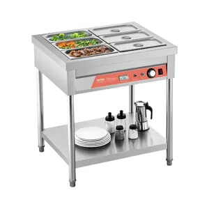 Summervibes Commercial 6-Pan Electric Steam Table Food Warmer Set - 6x 1/3 Stainless Steel Pans, 1500W Power, Undershelf Space, Kitchen Appliances for Restaurant, Party