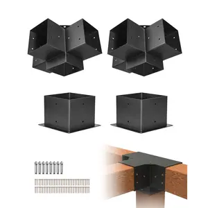 VEVOR Pergola Bracket Kit, 6x6 Inch (Inner Size 5.5x5.5), 2 Pcs 4-Way Heavy Duty Corner Bracket Woodworks DIY Post Base Kit, Easy Installation Wooden Beams for Gazebos, Patio Pergolas, Log Cabin