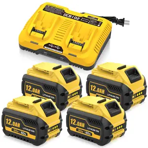 12.0Ah 2-Pack Replacement for DeWalt 20V/60V Max Battery& 2 Port Charger – Fits DCB609, DCB606, DCB609-2, DCB606-2, DCB612 – Works with Flexvolt Tools & Chargers fathersdaygift