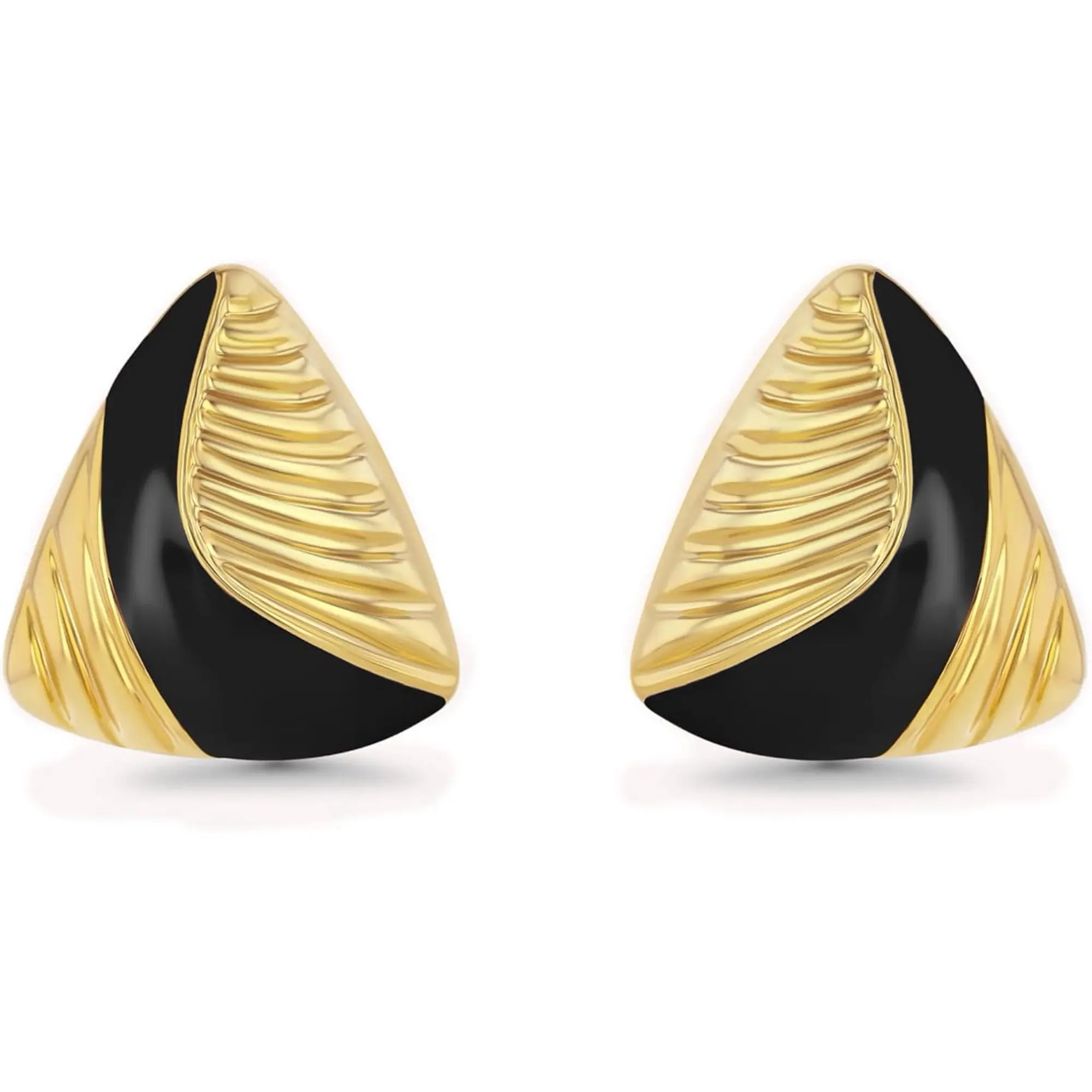 SNGIA 18K Gold Plated Black Enamel Triangle Stud Earrings for Women Bold Geometric Design Two-Tone Finish Dangle Style Contemporary Jewelry