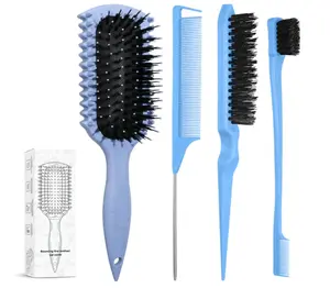 Curl Defining Brush, Curly Hair Brush Products With 3 Pcs Slick Back Hair Brush Set for women (Blue)