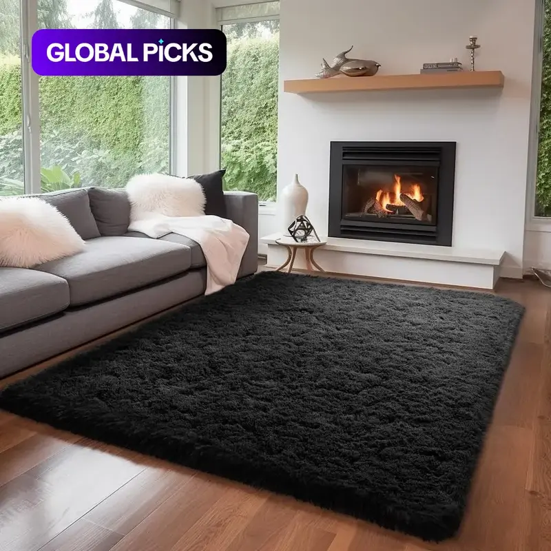 Modern Long Shag Rug, Polyester Fiber Rectangular Carpet for Living Room & Bedroom, Home Use, Multiple Sizes Available #GLOBAL PICKS