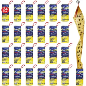 24 Pack Fly Strips Ribbon Sticky Indoor Outdoor Hanging, Fruit Fly Traps Outdoor Fly Paper Indoor, Gnat Flies Tape Catcher for Home
