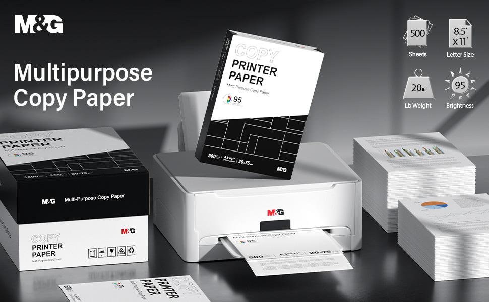 M&G Multipurpose Paper for Printer and Copier, 8.5 x 11 inches, 20 pounds, 1 ream (500 sheets), 95 brightness, white