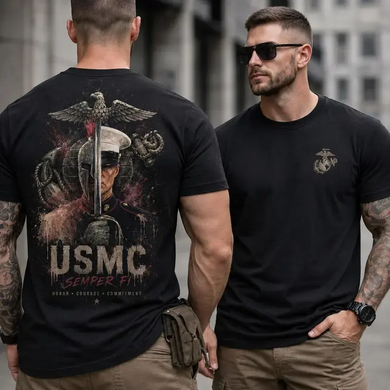 USMC Semper Fi Shirt, United States Marine Corps Veteran Tee, Patriotic Military Graphic T-Shirt, Honor Courage Commitment Shirt, Marine Veteran Gift for Men