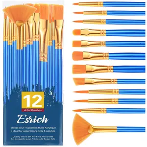 Paint Brushes Set,1pack/12pcs Nylon Hair Round-Pointed Tip Acrylic Paint Brushes for Watercolor Oil Rock Face Painting,12 Sizes Paint Brush for All Purposes Kids Adult Arts Painting Brush Kits.