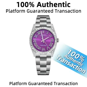 Rolex Oyster Perpetual 177200 Custom Pineapple Bezel Automatic 31mm Custom Purple Dial Stainless Steel After-Set Diamonds Ladies Watch | WHT029814