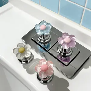 Flower Toilet Button Press for Long Nails, Universal Flush Sticker, No-Touch Sanitary Adhesive, Cute Cabinet Pull Handle for Girls, 4 Pack, Bathroom Accessory, Home Goods, Restroom