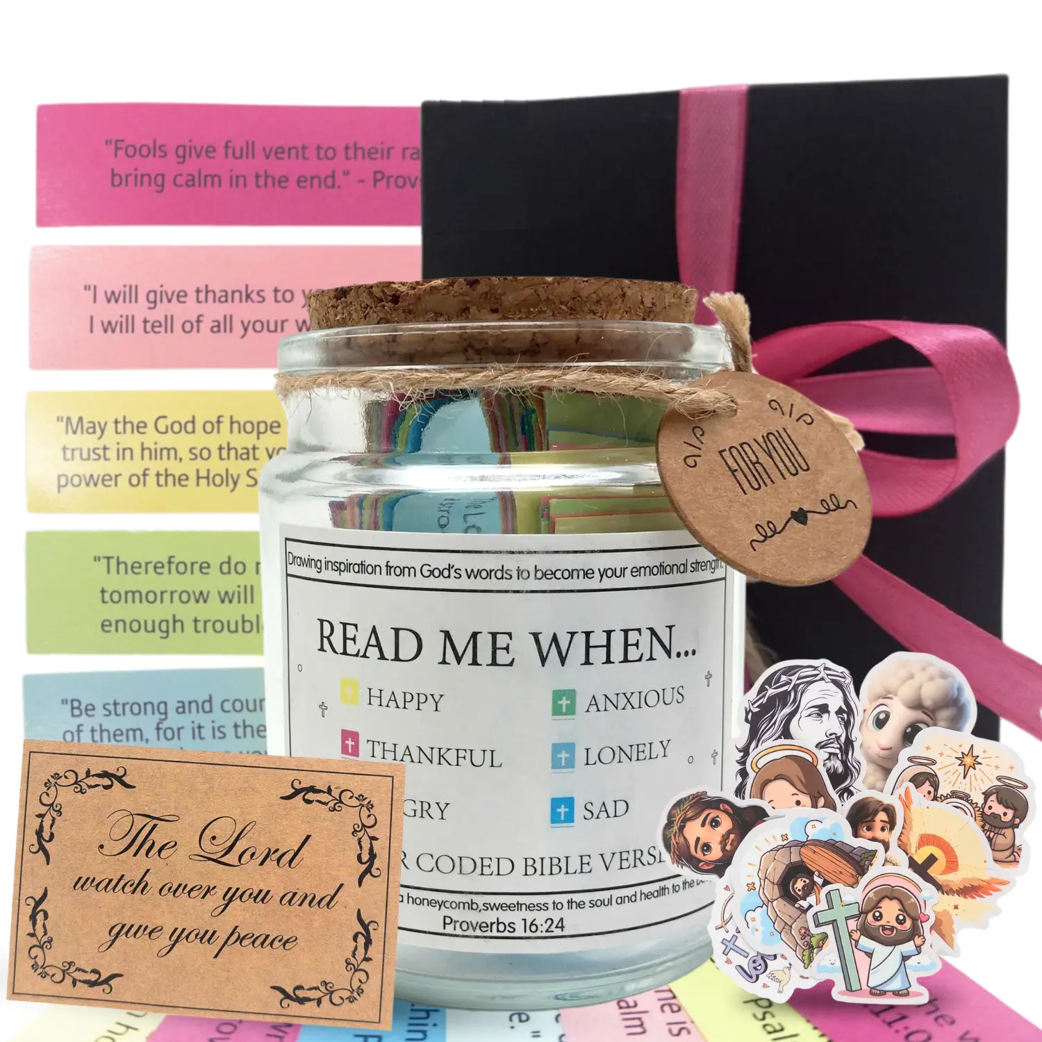 Mother Day Gift: Bible Verse Jar, Open Me When Bible Verses Jars, Bibles Verses for Emotions Study Supplies God is Above 90 Days, Christian Gift for Women Teen Girls Mother Birthday Gifts, Prayer Inspirational Jar