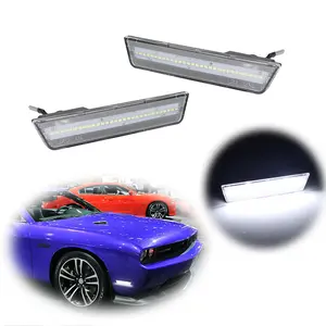 2pcs Clear Lens Front Side Marker lamps White LED Lights For 2008 2009 2010 2011 2012 2013 2014 Dodge Challenger, Replace OEM # 68043394AA CH2555100 REPD104501 68043395AA
