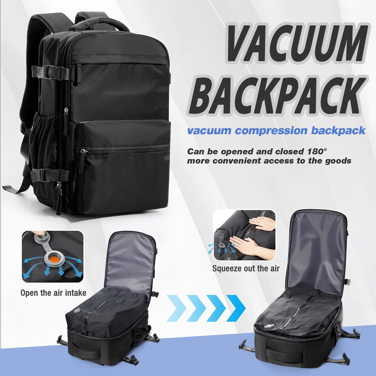 COOWOZ Vacuum Travel Backpack with Pump, Vacuum Seal Compression Backpack, Large Travel Bag For Women Men, Durable Outdoor Hiking Sports Rucksack, Airline Approved Carry On Backpack, Travel Essentials