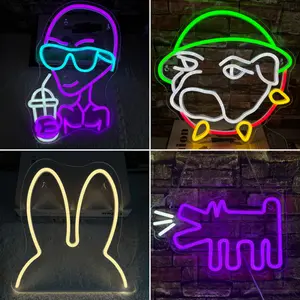 Colorful Neon Sign with Alien Rabbit Dog, LED Neon Decorative Lighting with Dimmer, Colorful Neon Signs for Bedroom, Homes, Bars, Shops, Rooms, Restaurants, Birthday Parties, Outdoor Indoor Decor