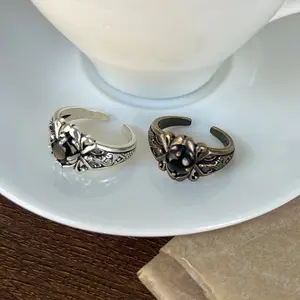 Vintage Inlaid Diamond Heavy Texture Ring for Men, Antique Bronze Ring, Shower Safe, Non-Fading