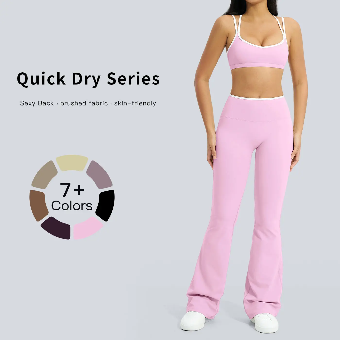Tenwolf Women's 2-Piece Athletic Set, Color-Block High-Waist Flared Pants & Sports Bra in Breathable Nylon, Machine Washable, Athleisure Tracksuit Outfit, High Waist Activewear, Breathable Activewear