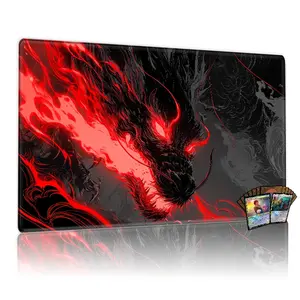 Fierce Black Dragon Red Eyes Fiery Energy MTG Playmat - 12x24inch Non-Slip TCG Gaming Mat, Perfect for Party Family Card Game Enthusiasts, Great Gift for Game Lovers