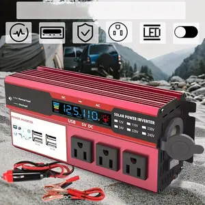 Portable Car Power Inverter with 3 AC Outlets 4 USB Fast Charging Ports DC 12V to 110V AC Converter 5000W Peak Power Vehicle Charger for RV Truck Boat Camping Road Trip Emergency Backup Power Supply with Overload Protection