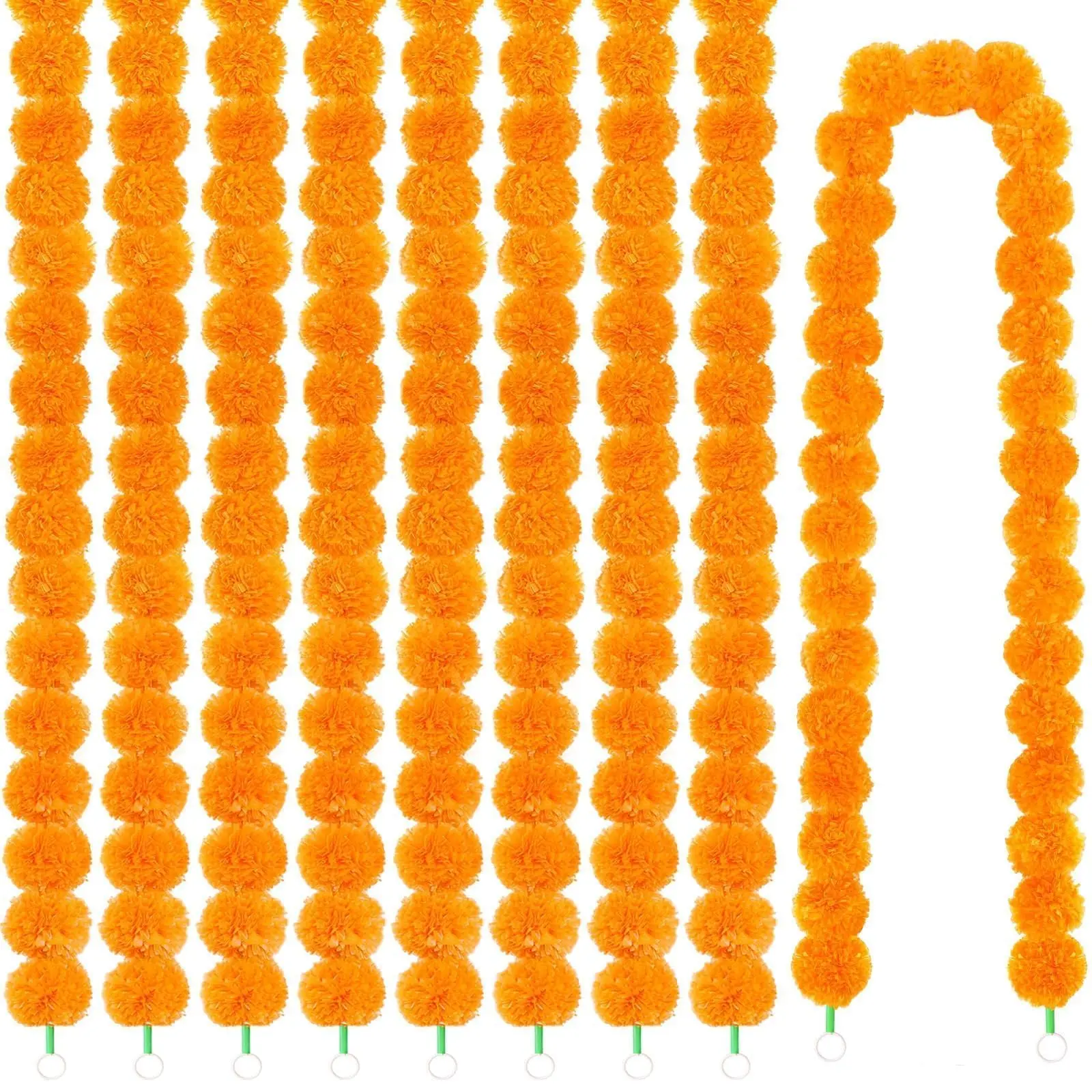 12 Marigold Garland  5 Feet Long Artificial Flowers Bulk Diwali Decorations For Home Pooj Dia De Los Muertos Day Of The Dead Wedding Party Orange