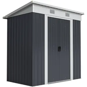 6' x 4' Metal Lean to Garden Shed, Outdoor Storage Shed, Garden Tool House with Double Sliding Doors, 2 Air Vents for Backyard, Patio, Lawn, Black