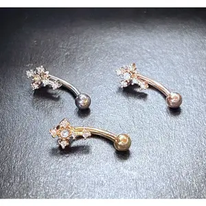 1pc CZ Gem Paved Cross Eyebrow Ring 16g Curved Barbell 16 Gauge