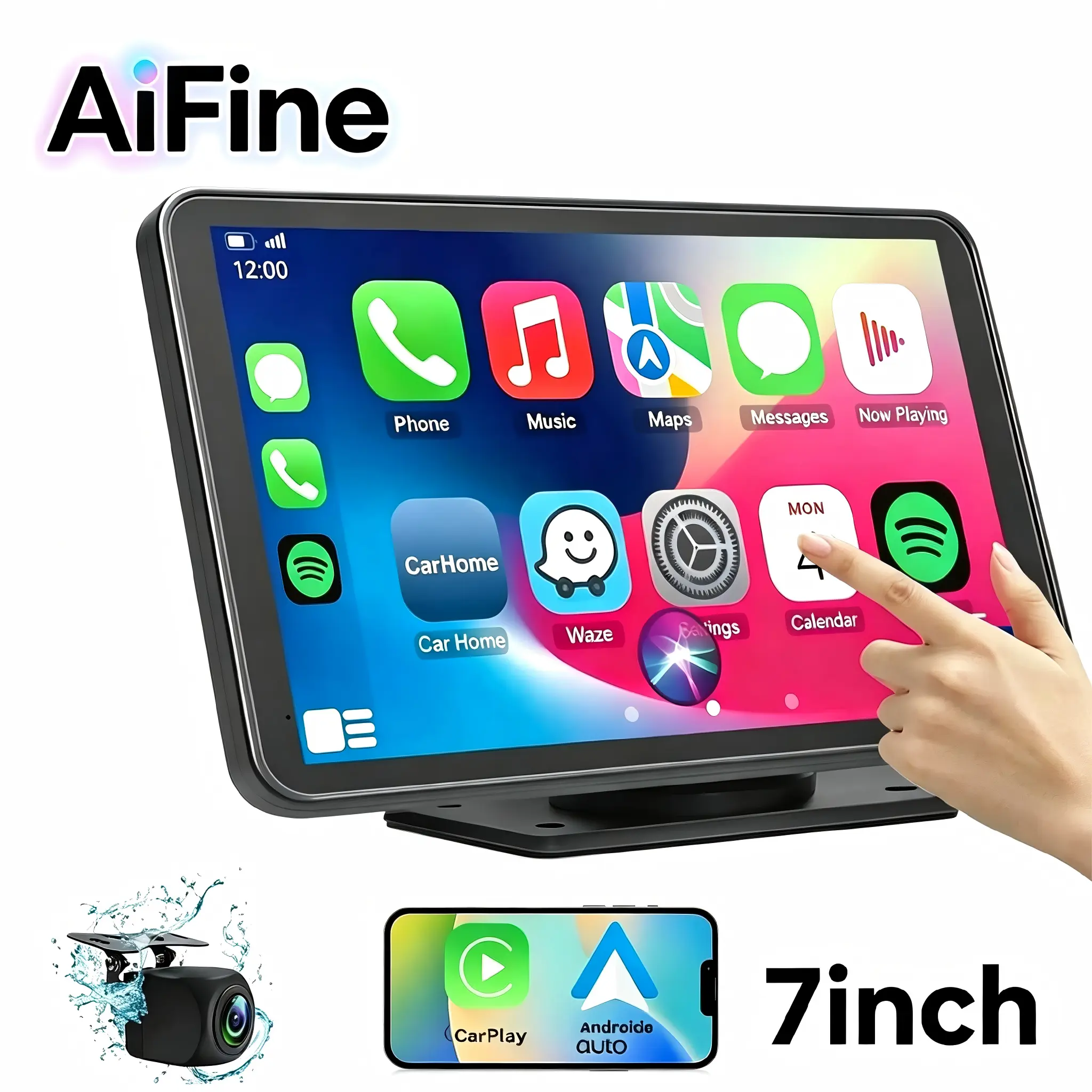 【SummerFinds】AiFine Portable wireless car audio system supporting Apple CarPlay and Android Auto; features a 7-inch HD touchscreen and is compatible with all vehicle models.