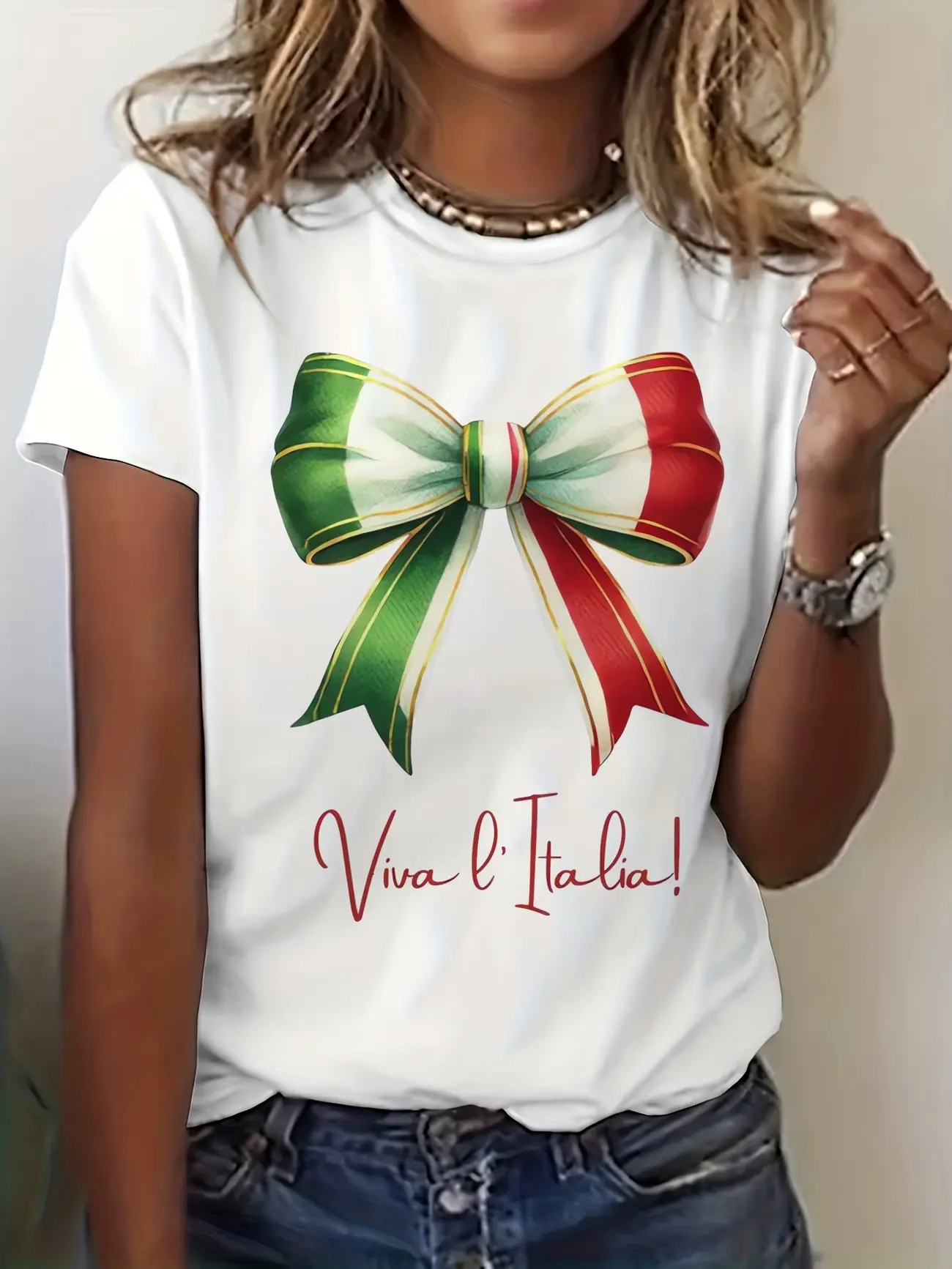 Viva L' Italia Women'S Casual T-Shirt with Italian Pride Graphic, Short Sleeves And Crew Neck, Perfect for Spring And Summer