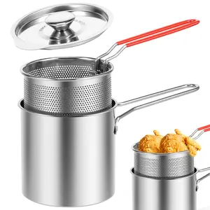 Clearance! KHZSPP Deep Fryer with Strainer Basket and Handle Stainless Steel Fry Pot Food Grade Outdoor Fryer with Lid Portable Food Cooking Pot for Frying Fish Shrimp Chicken and Fries