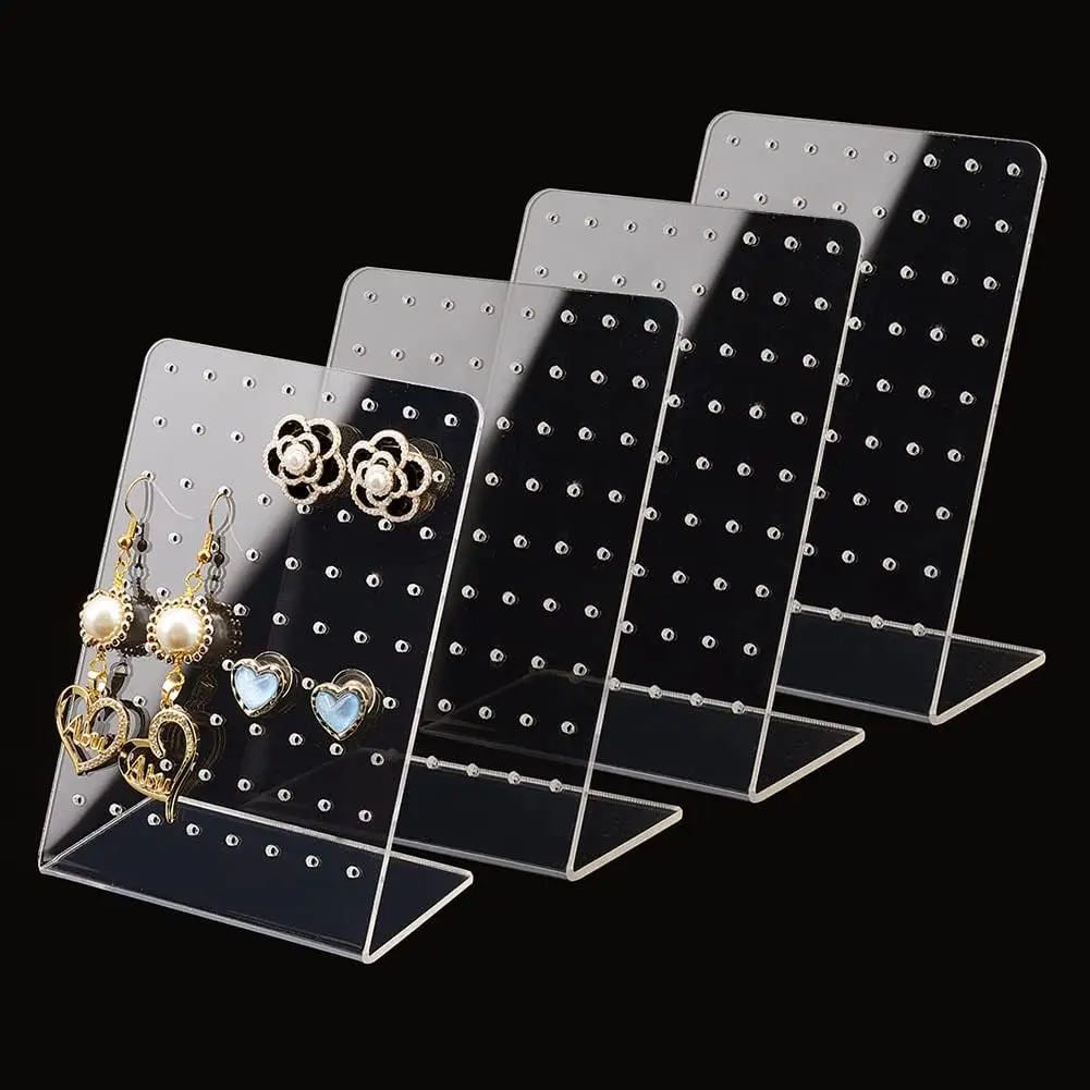 4 Pack 72 Holes Acrylic Earring Holder Organizer Ear Studs Jewelry Storage Display Rack Showcase Earrings Display Stand Earring Storage for Selling Retail Marketing Personal 3x2x4.5inch