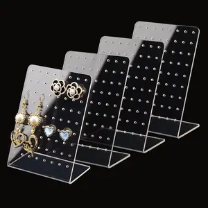 4 Pack 72 Holes Acrylic Earring Holder Organizer Ear Studs Jewelry Storage Display Rack Showcase Earrings Display Stand Earring Storage for Selling Retail Marketing Personal 3x2x4.5inch