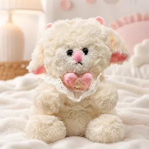 White Plush Sheep Stuffed Animal with Pink Bow – Soft Cute Sheep Doll Gift