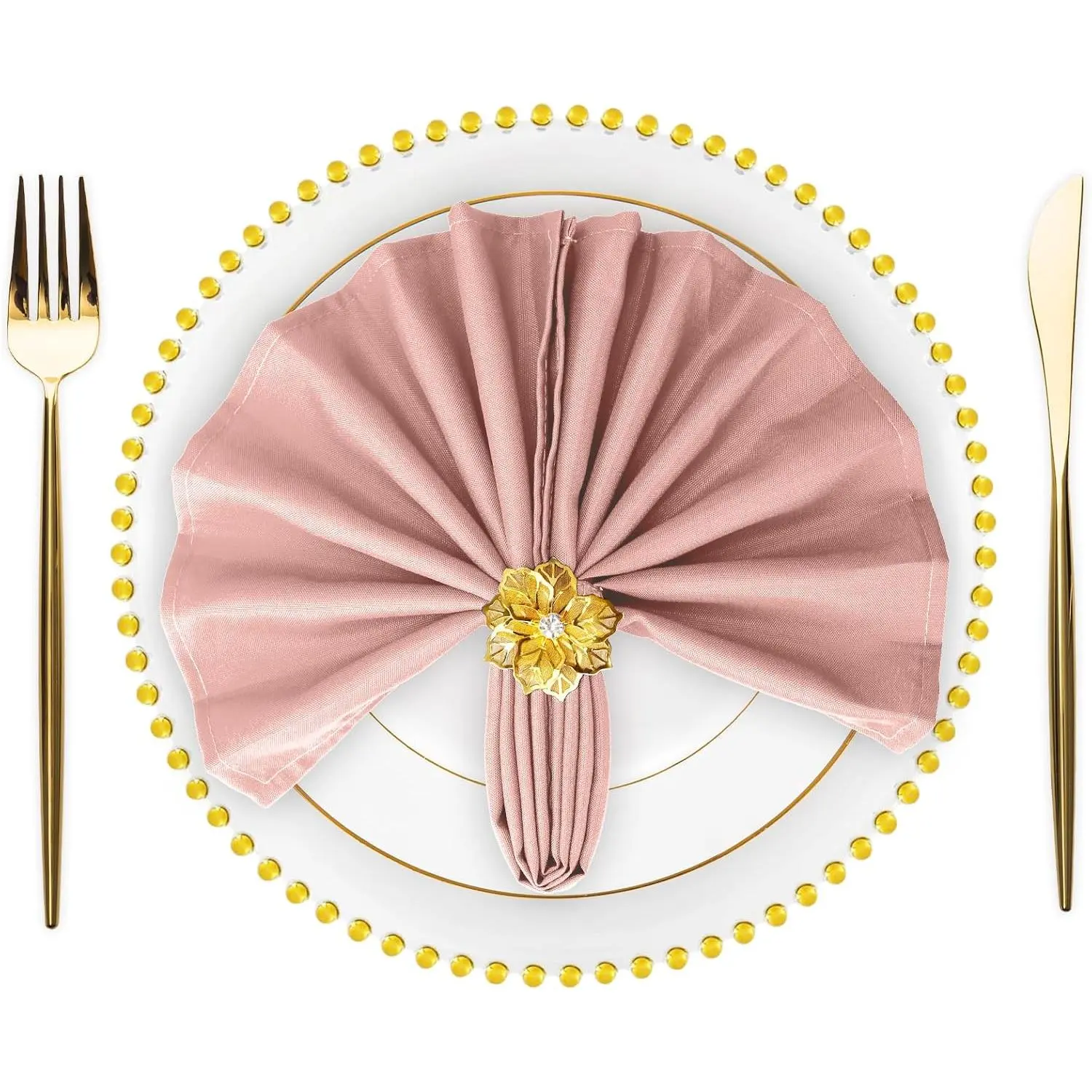 Women's Reusable Solid Blush Pink Dinner Napkins, 80-Piece 17x17 in Hemmed Polyester Table Linens for Weddings, Restaurants