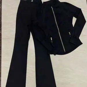 2025 Gold Zipper Sport Jacket Set Women's Yoga Clothes Slimming Fitness Jacket Active Wear Exercise Clothing Female