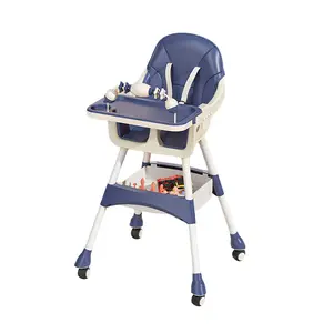 Adjustable 3-in-1 Baby High Chair Convertible Booster Seat with Double Tray PU Cushion Lockable Wheels Easy to Clean Foldable Ideal for Feeding Gaming and Play table top kitchen bathroom