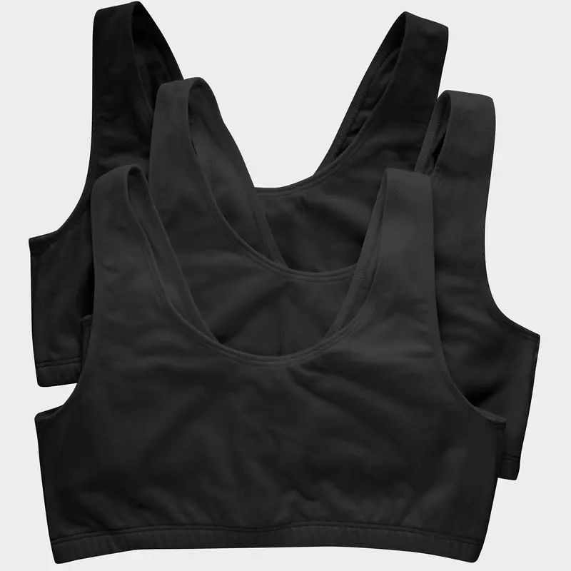 Hanes Women's Cotton Scoopneck Crop Sports Bralette, Low Impact, 3-Pack