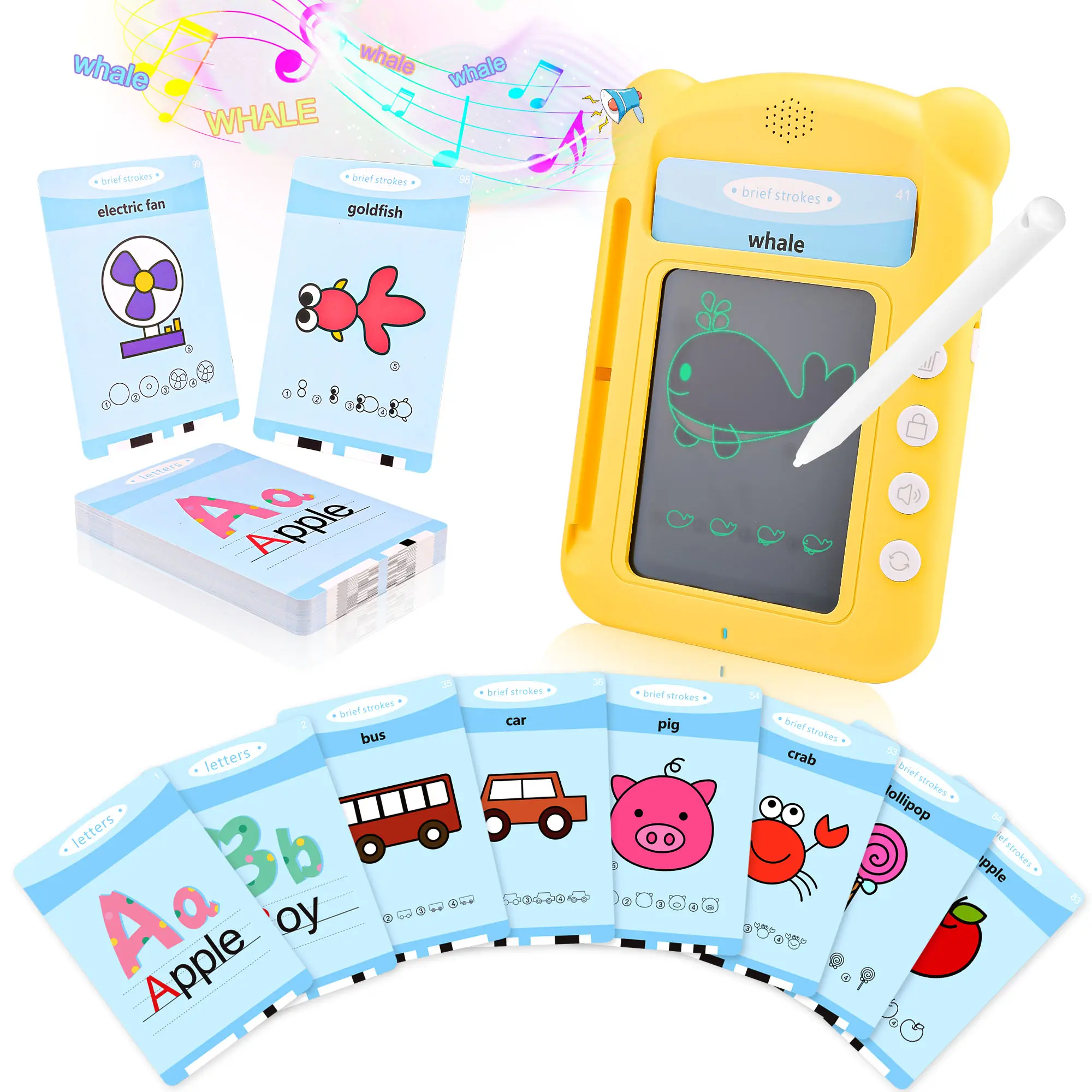 Interactive Talking Flash Cards Learning Machine for Kids - 2-in-1 Early Education Toy with LCD Writing Tablet, ABC & Numbers Audio Reader for Toddlers 3-6