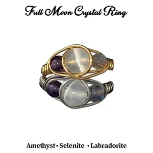 Full Moon Crystal Ring Clarity Release Intuition Amethyst Labradorite Selenite Moon Energy Spiritual Jewelry for Emotional Balance
