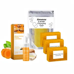 Turmeric Wash and Care 5 Piece Set,Turmeric Skincare Set: Turmeric Facial Cleanser,Cleansing Pad,Soap bar & Essential Oil, Deep Cleansing for Face & Body