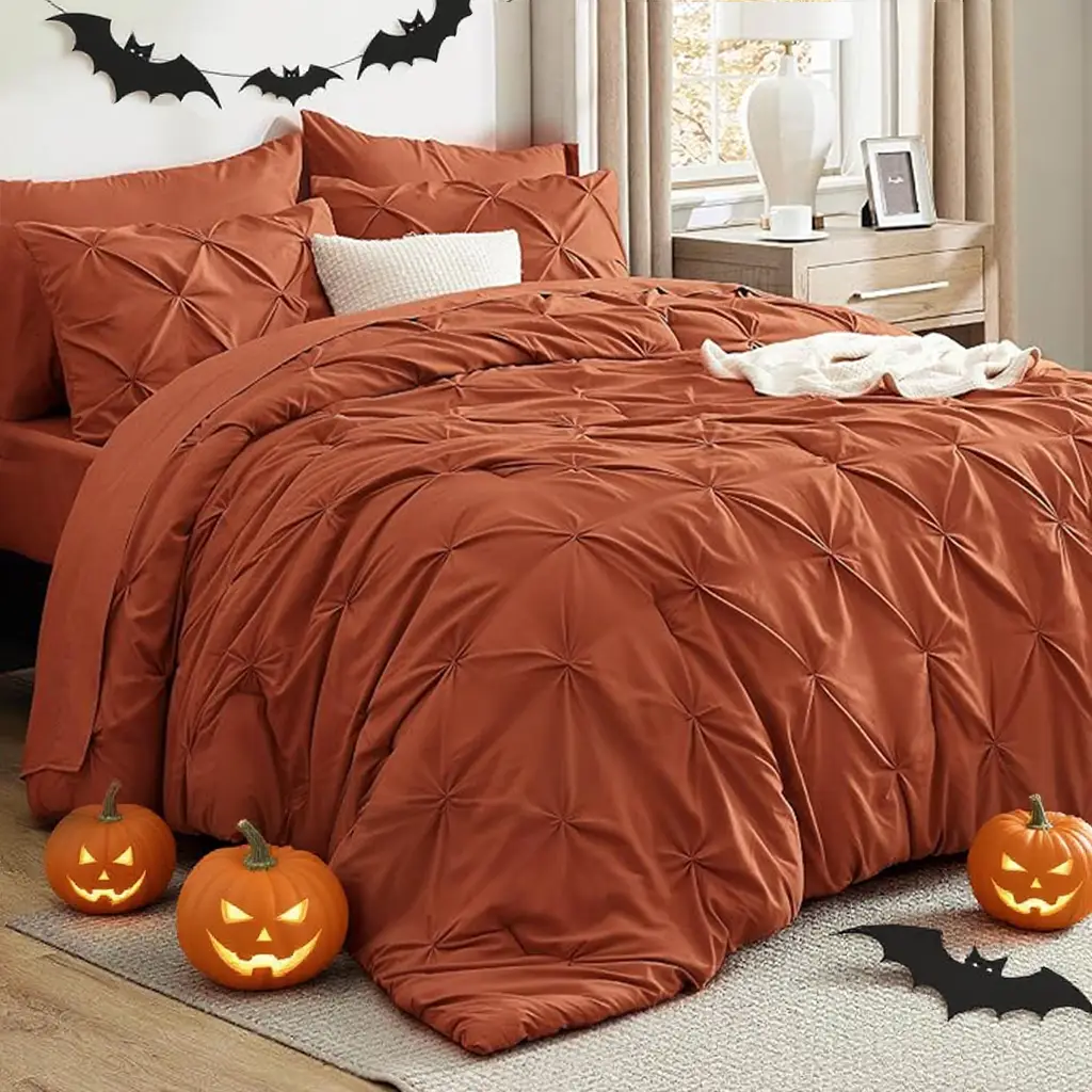 【Halloween Decor】Bedsure Soft Washable Pintuck Comforter Set -4/5/7-Piece Set, Multi-Color, Cloud-like, Ultra-Soft, Elegant Design, Luxury Bedroom D