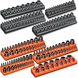 Socket Organizer Holder Set  8- Tool Organizers Including 1/4", 3/8" and 1/2" Drive Socket Holder Metric & SAE 207 count Socket Trays (Sockets are not Included)