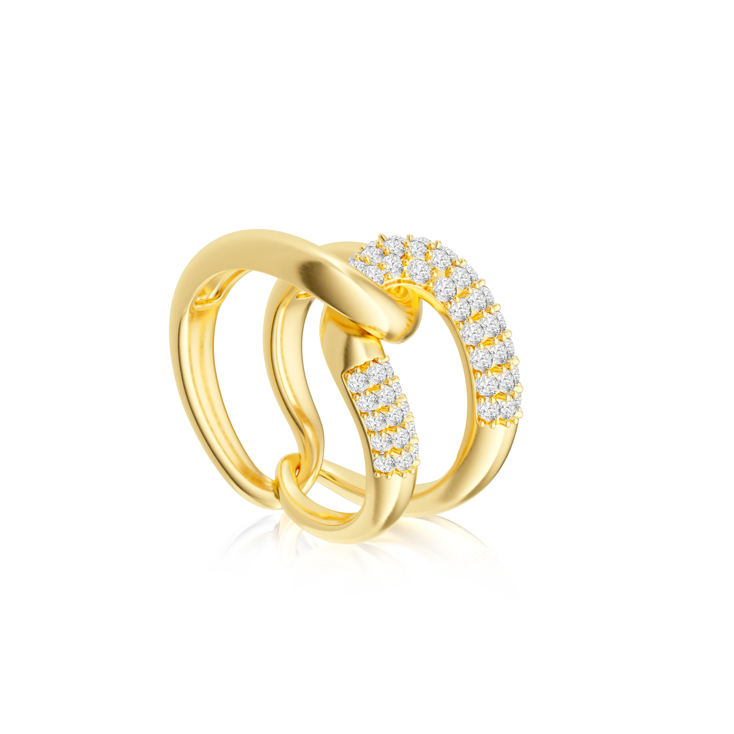 Tewiky Gold Interlocking Knot Ring – Double Row Zirconia & Smooth Band DesignFor Women Cubic Zirconia Stacking Jewelry For Valentine's Day gifts