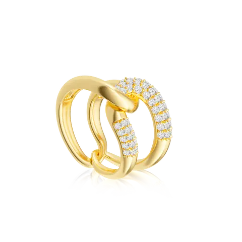 Tewiky Gold Interlocking Knot Ring – Double Row Zirconia & Smooth Band DesignFor Women Cubic Zirconia Stacking Jewelry For Valentine's Day gifts
