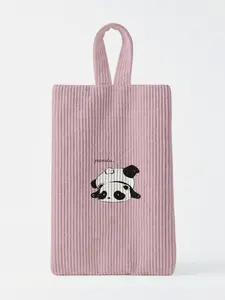 Travel Storage Bag with Panda Pattern, Velvet Material, Reinforced Handle, Ideal for Lingerie & Cosmetics, All-Season Use