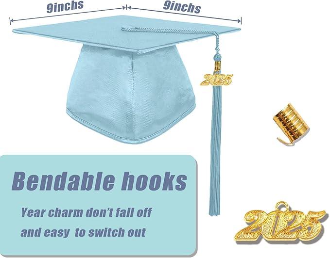 Shiny Sky Blue Adult Grad Cap, Gown & Tassel Set – For High School & Bachelor Graduates | Ideal for Graduation Day