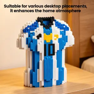 NO.10 Soccer Jersey Micro Blocks Kit - 3D Puzzle Sports Toy, DIY STEM Set for 10-12 Years Olds, Blue & White Striped House Decoration, All Seasons Birthday Gift
