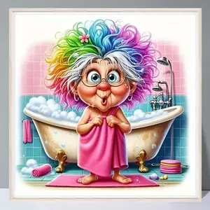 Rainbow Hair Old Lady Pattern DIY Diamond Arts Colorful Painting Kit without Frame, 1 Set DIY Diamond Colorful Painting for Home Bathroom Decor